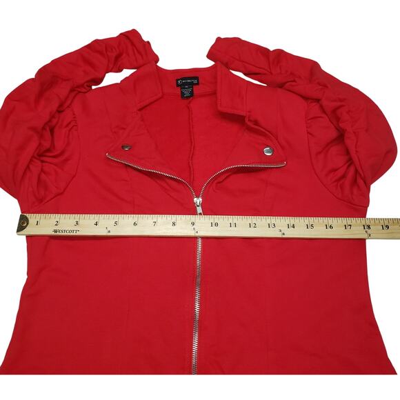 New Directions Vtg Women’s PL Jacket Red Full Zip Ruched Sleeve Lightweight - Picture 5 of 7